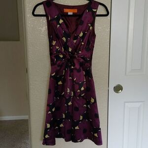 Cynthia Steffe 100% Silk Dress Fit and Flare Purple Bow 2